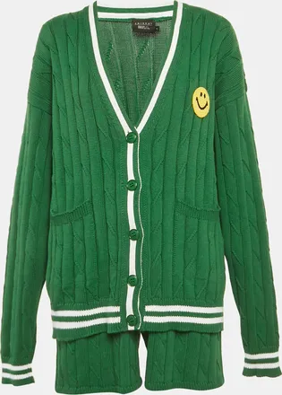 Joshua Sanders X Smiley Green Cable Knit Cardigan And Shorts Set
