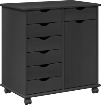 vidaXL Gabinete Rodante 63,5 X 39 X 65,5 Cm Madera De Pino Macizo Gris Vidaxl