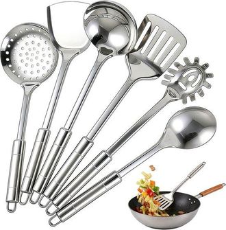 OEM Juego De Utensilios De Cocina De Acero Inoxidable 410-6 Piezas, Utensilios De Cocina De Metal Resistentes Al Calor, Modelo Colgante