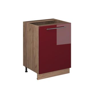 Vicco Mueble Bajo De Cocina Fame-line, Rojo Burdeos Alto Brillo/roble Dorado, 60 Cm 1 Puerta Sin Encimera, Vicco