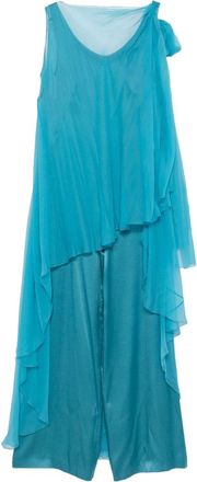 Alberta Ferretti Flowing Silk Jumpsuit with Asymmetrical Overlay
