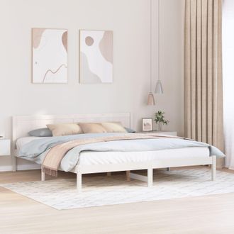 Berkfield Home White Pine Wood Bed Frame White Solid Wood King size Durable