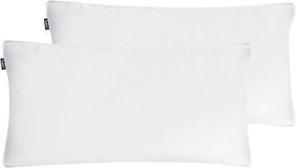 Beliani Conjunto De 2 Almohadas De Algod&oacute;n Blanco Plum&oacute;n Plumas De Pato 40 X 80 Cm Medio Suave Descanso Karijang