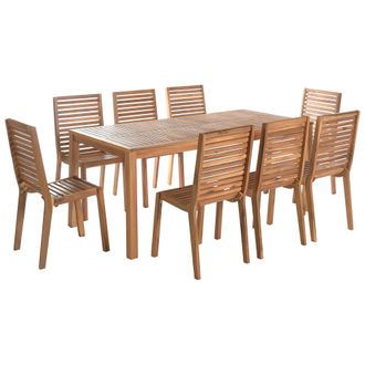 Beliani Conjunto De Comedor 8 Plazas De Madera De Acacia 180 X 90 Cm Sillas Sin Reposabrazos R&uacute;stico Exterior Marr&oacute;n Claro Ombriano