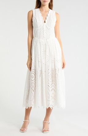 Avec Les Filles Broderie Anglaise Cotton Midi Dress in White at Nordstrom, Size 14