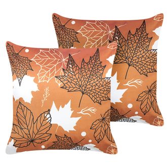 Beliani Conjunto De 2 Cojines De Terciopelo Naranja Blanco Negro 45 X 45 Cm Poinsettia