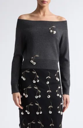Monse Cherry Off the Shoulder Merino Wool Sweater in Dark Charcoal at Nordstrom, Size X-Large