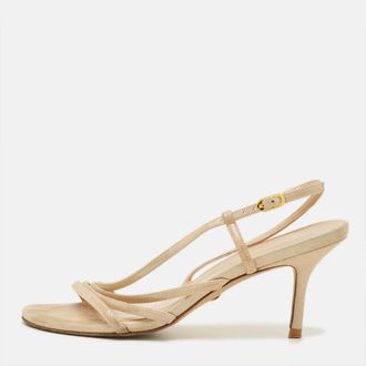 Stuart Weitzman Mondrian Glam Size 38 Beige Suede Slingback Sandals
