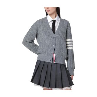Thom Browne Anchor Intarsia Cable Stitch V Neck Cardigan - Dames - Truien - Grijs - Maat: L Wol