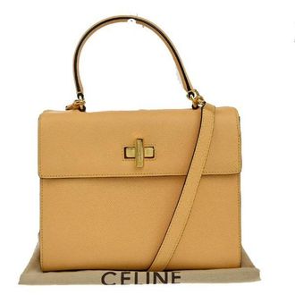 Celine Vintage Convertible Turnlock Top Handle Bag Leather Yellow Leather Handbag (Pre-Owned)