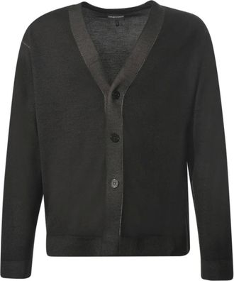 Emporio Armani Cardigan a V in maglia fine - - Knitwear - Uomo - Marrone - L