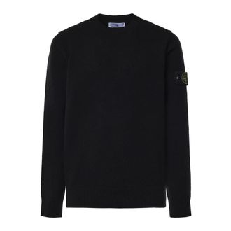 Stone Island Truien & Vesten, Heren, Zwart, M, Wol, 5100072 Lamswol Trui met Ronde Hals