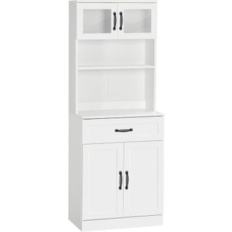 HOMCOM Alacena De Cocina Mueble Buffet De Cocina Con 4 Puertas Caj&oacute;n Y Estantes Ajustables Para Sal&oacute;n Comedor 60x38x161 Cm Blanco - Homcom