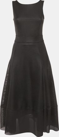 Maje Black Mesh Flared Raining Midi Dress