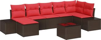vidaXL Conjunto De Sof&aacute; De Jard&iacute;n 7 Uds. Marr&oacute;n Y Rojo Rat&aacute;n Sint&eacute;tico Vidaxl