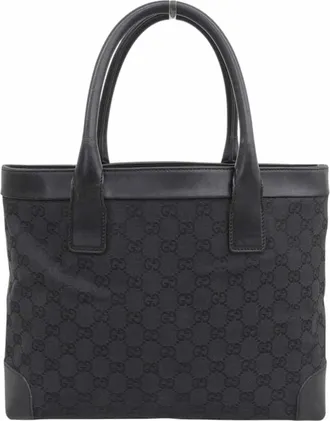 Gucci Black Gg Canvas Leather Handbag Tote Bag (Pre-Owned)
