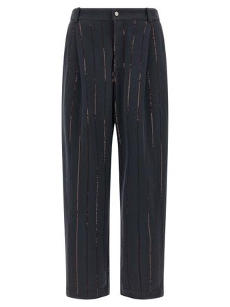 Brunello Cucinelli Dazzling Chalk Stripe Embroidery Joggers