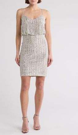 Vince Camuto Sequin Blouson Sheath Dress in Champagne at Nordstrom Rack, Size 12