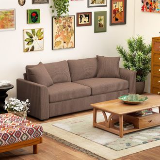 HOMCOM 212 cm Upholstered Jumbo Cord Sofa Couch with Spring Cushion, Coffee in Brown | Size: 3 Seater