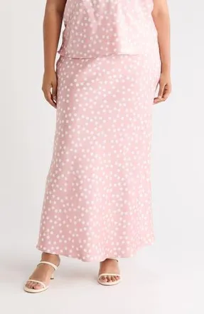 Renee C Polka Dot Satin Maxi Skirt in Pink at Nordstrom Rack, Size 2X