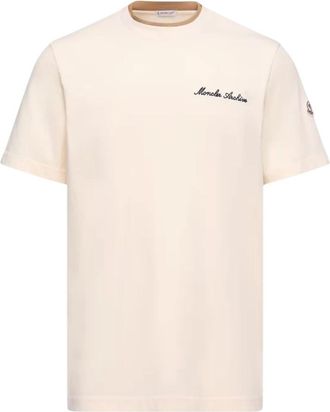 Moncler T-shirt van katoen met geborduurd logo - Heren - T-shirts - Beige - L - Katoen - Tops