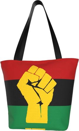 AOOEDM Tote Bag Black Power Pan African Flag Shopping Bags Small Reusable Market Bag Beach Tote Bags Travel Totes