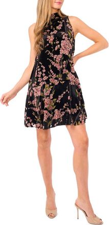 Ted Baker Lara Floral Tie Neck Sleeveless Dress in Rich Black at Nordstrom, Size X-Large
