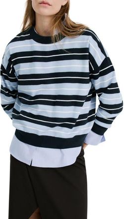 Mango Mixed Stripe Crewneck Sweater in Dark Navy at Nordstrom, Size Xx-Large