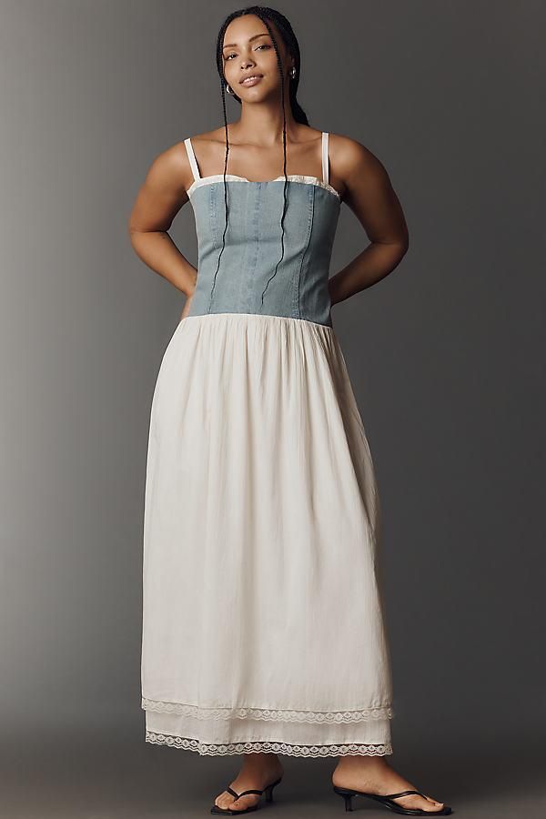 sandro denim dress Knit And Midi - Blue featuring a shirt collar Size:M / 40 Denim Patchwork Dress S bis-show