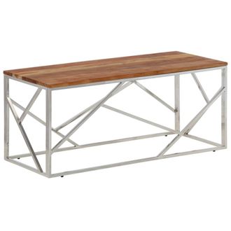 vidaXL Vidaxl Tavolino Salotto Argento Acciaio Inox E Legno Massello Acacia
