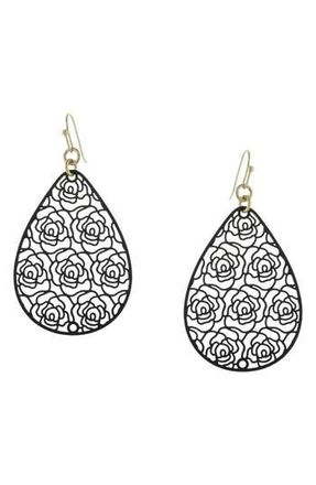 Olivia Welles Leda Rosette Drop Earrings in Worn Gold /Black at Nordstrom Rack