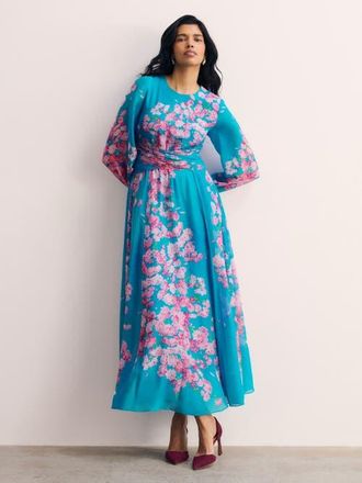 The Fold Portofino Silk Chiffon Dress in Blue at Nordstrom, Size 12