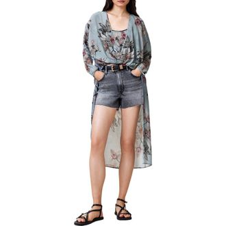 AllSaints Avala High Low Floral Wrap Top in Adena Dusty Blue at Nordstrom, Size 4 Us
