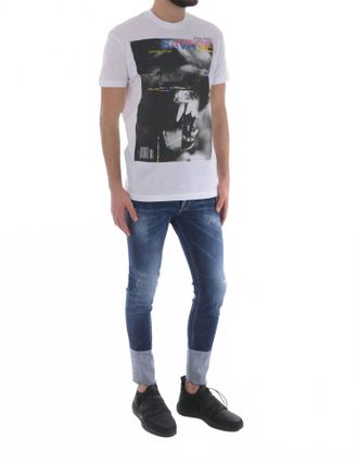 Dsquared2 Mens Savage Print Graphic Cotton T-Shirt In White