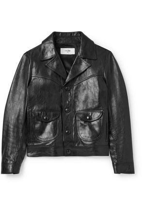 Celine Droit Waxed Textured-Leather Jacket