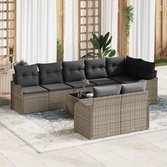 vidaXL Vidaxl - Conjunto De Sof&aacute; De Jard&iacute;n Con Coj&iacute;n 9 Pcs Gris Polirat&aacute;n