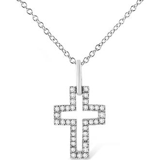 House of Brilliance Silver 1/10 cttw Pave-Set Round-Cut Diamond Open Cross Pendant Necklace in White at Nordstrom