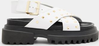 AllSaints Womens Cow Leather Cosmo Leather Studded Crossover Sandals, Size: UK 7/US 10/EU 40