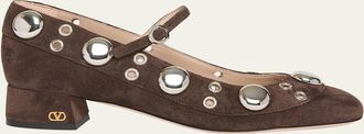 Valentino Garavani Nellcote Studded Suede Mary Jane Ballerina Flats