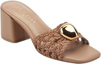 Marc Fisher Farrel Embellished Square Toe Slide Sandal in Natural at Nordstrom, Size 5.5