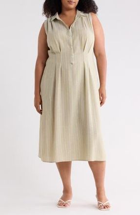 Max Studio Stripe Sleeveless Midi Shirtdress in Sage Stripe at Nordstrom Rack, Size 1 X