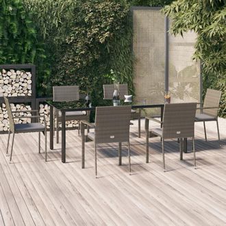 vidaXL Set Comedor Jard&iacute;n 7 Pzas Y Cojines Rat&aacute;n Sint&eacute;tico Negro Gris Vidaxl