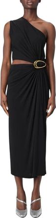 Bottega Veneta One-Shoulder Gedrapeerde Midi Jurk - Dames - Feestkleedjes - Zwart - 2XS - Kleedjes
