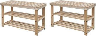 vidaXL vidaXL 2-in-1 Shoe Rack with Bench Top 2 pcs Solid Wood