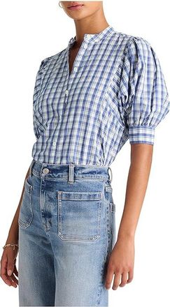 Madewell Tessa Top - Light Weight Combed Poplin Womens Clothing Blue White Plaid : 10, Cotton