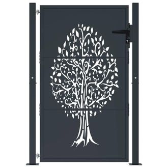 Berkfield Home Beautiful Garden Gate Anthracite 105x155 cm Steel Tree Design in Charcoal