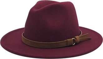 Generic Classic Men Windfall Men & Women Vintage Wide Brim Fedora Hat with Belt Buckle Leopard (Wine, One Size)
