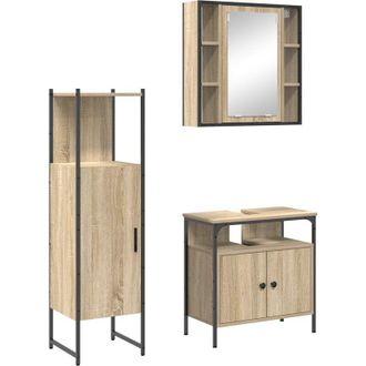 vidaXL Vidaxl - Juego De Muebles De Ba&ntilde;o 3 Pcs Marr&oacute;n 33 X 33 X 120.5 Cm