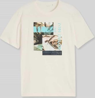 Tom Tailor Regular Fit T-Shirt aus reiner Baumwolle in Offwhite Melange, Gr&ouml;&szlig;e XXXL