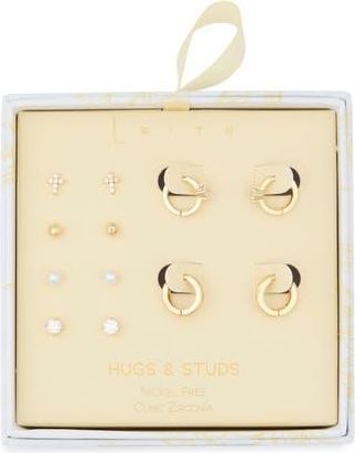 Leith Assorted 6-Pack Cubic Zirconia & Faux Pearl Earrings in Clear- White- Gold at Nordstrom Rack